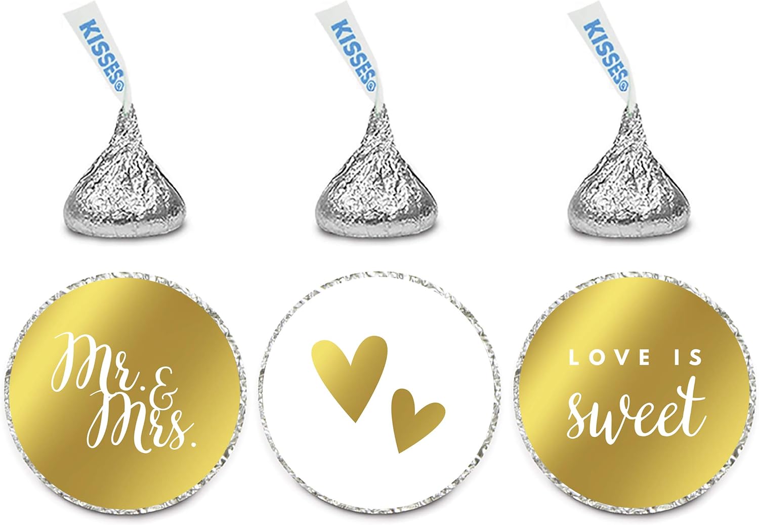 Andaz Press Chocolate Drop Labels Trio, Metallic Gold Ink, Wedding Mr. & Mrs, 216-Pack, Fits Kisses, Not Gold Foil, Gold Stationery, Invitations, Decorations