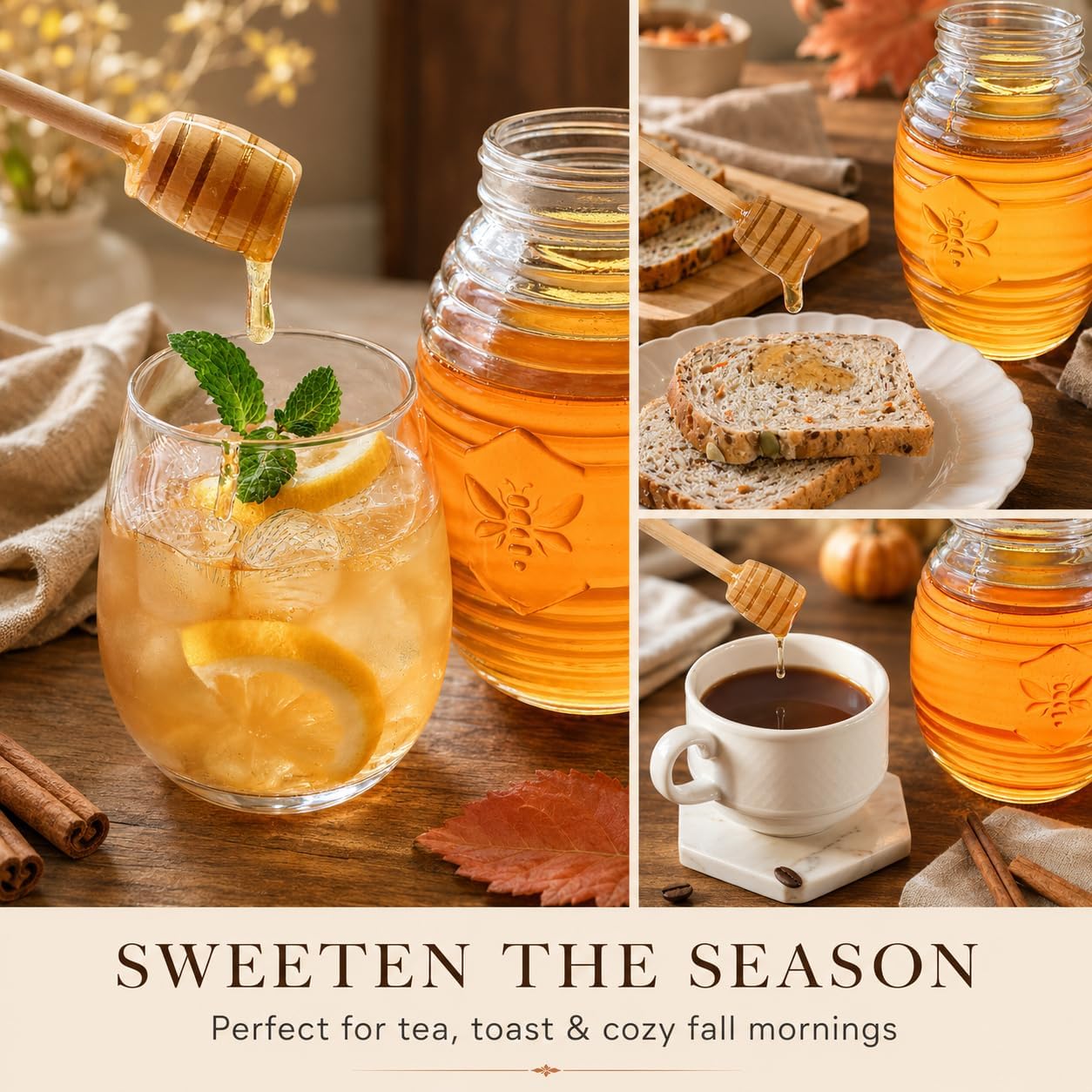 Kate Aspen 24oz. Bee Hive Shaped Honey Glass Mason Jar with Two Wooden Honey Dippers, Bamboo & Metal Lid, Kitchen Decor, Bumblebee Baby Shower Prize, Take Home Gift, Bee Decorations image 2
