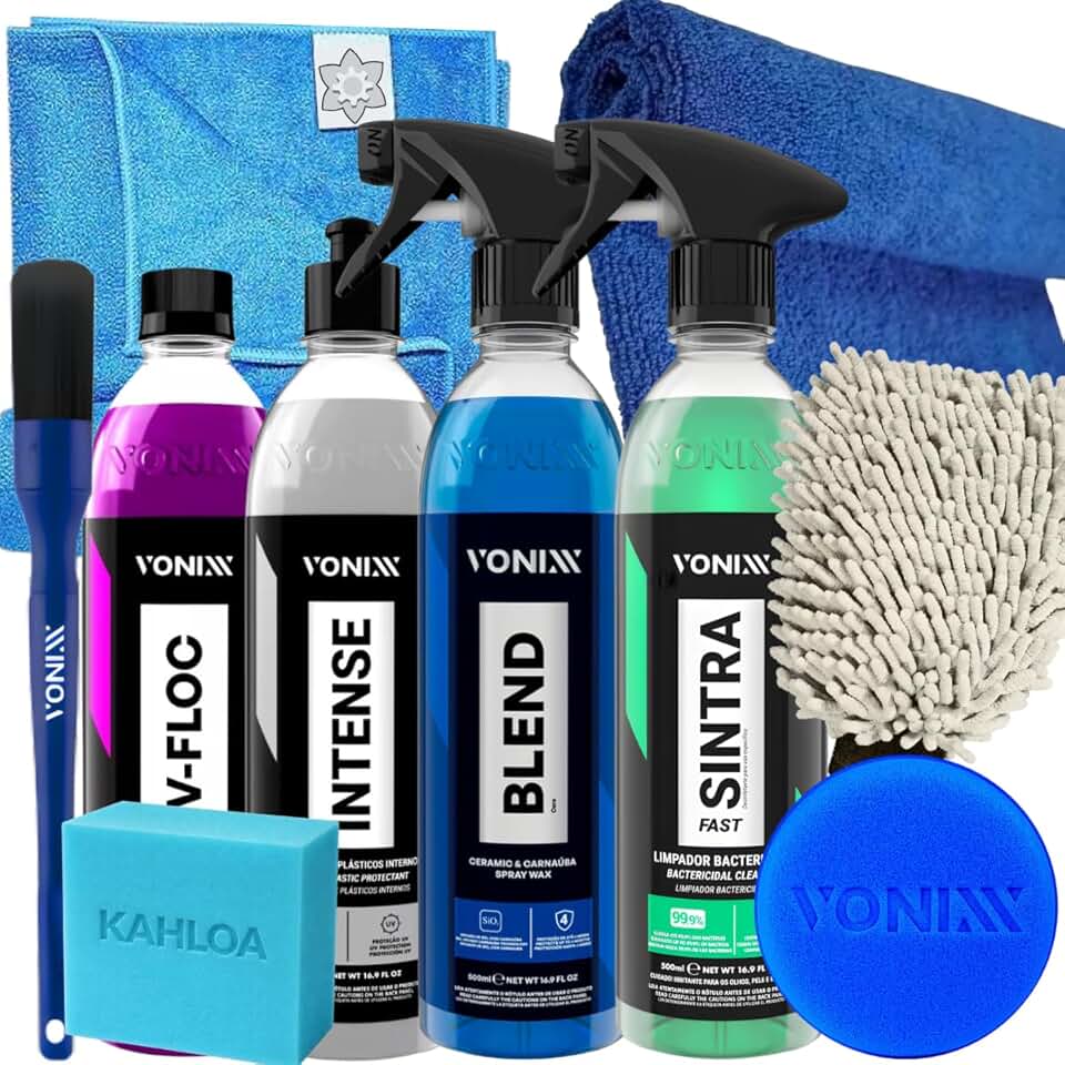 Kit Para Lavar Carro Bike Caminhão Van Biz Onibus Moto Vonixx Blend Spray Cera Liquida Sintra Fast V-floc Shampoo Automotivo Intense Restaurador De Plasticos Internos 500ml