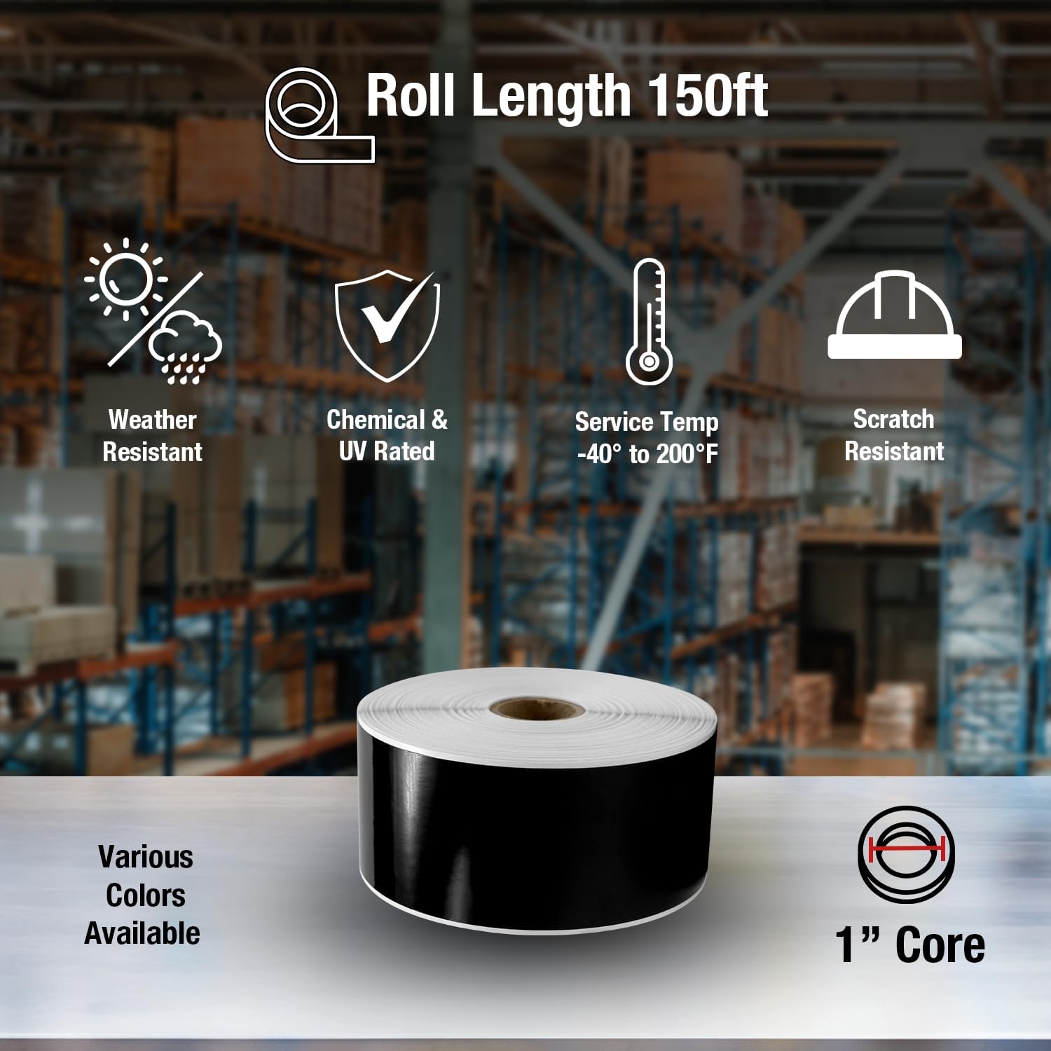 2 Inch Black Vinyl Label Rolls,150 ft Long, Perfect for Pipe Marking & Floor Marking, Compatible with Creative Safety Supply Printers, DuraLabel, LabelTac, Viscom
