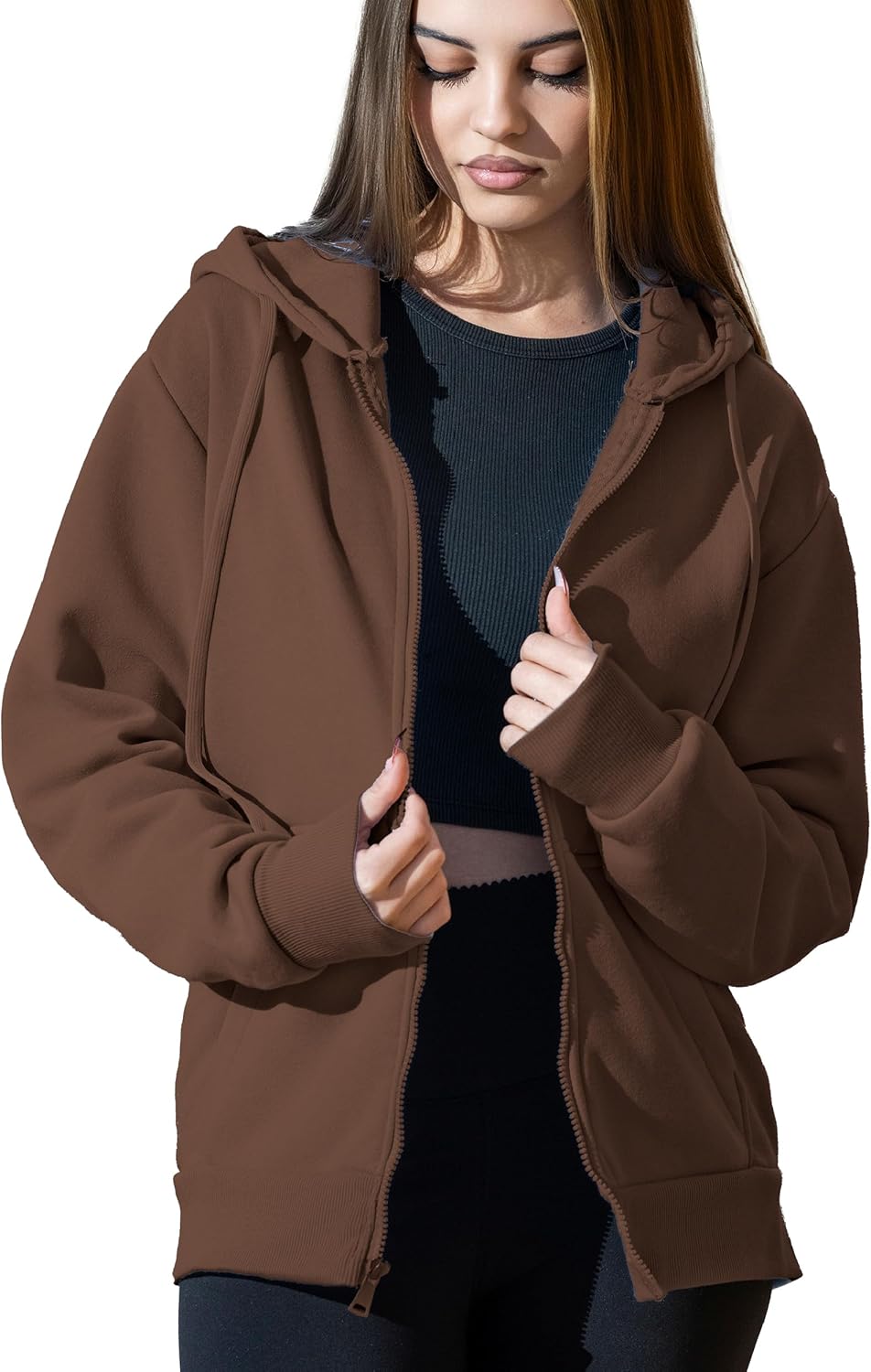 Oversized Zip Up Hoodie for Women, Soft Fleece Cotton Blend, Cozy Full Zip Sweatshirt