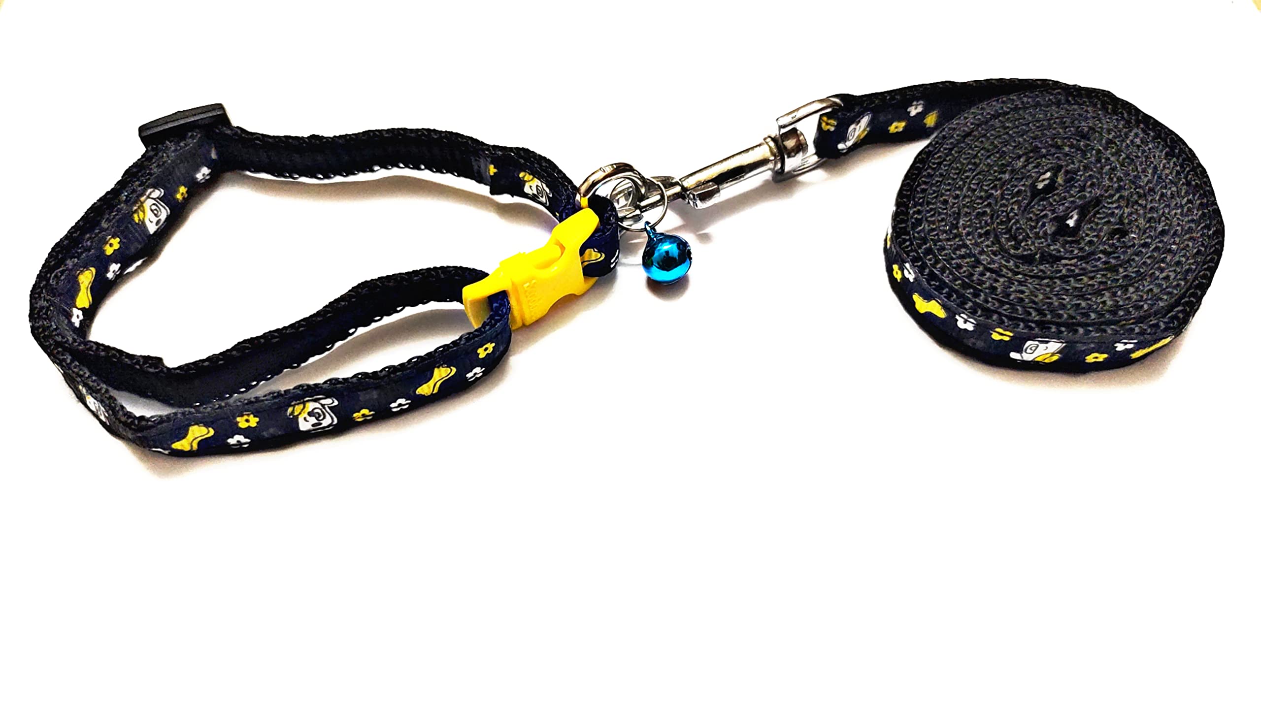 Pet Hut 10MM Puppy Collar & Leash Set | Adjustable Printed Nylon Collar with Bell for Cats & Puppies | Quick Release Buckle | Breathable & Comfortable (Black)-image-46