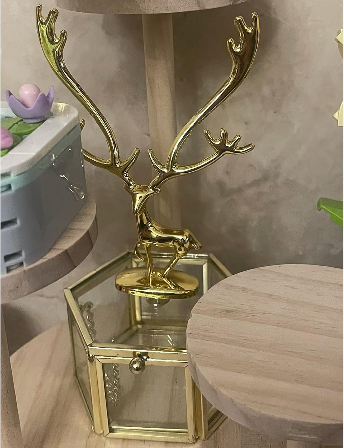 2 Pcs PotLids Top Replacement Knobs,Pot LidKnobs, Kitchen Kettle LidKnob, Alloy Deer,Golden Home Decor Deer Figurines,Suitable Glass PotLids Storage Box First Jewelry Box