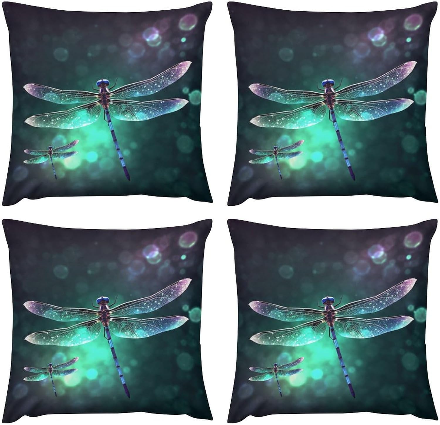 Zippered Pillow Cover, Pillow Protector, Galaxy Animal Dragonfly Printed Pillow Cover of 4, Pillow Not Included