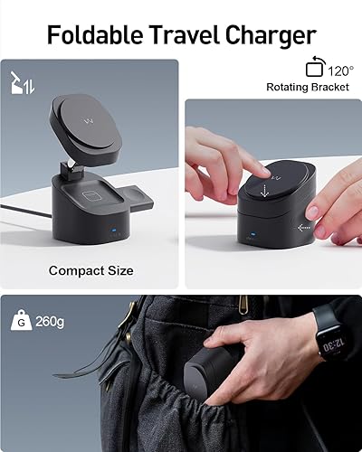 Miniatura 4 de iWALK Soporte de carga inalámbrico magnético 3 en 1, estación de carga plegable de 15 W para iPhone 1615141312, Apple Watch y AirPods, base