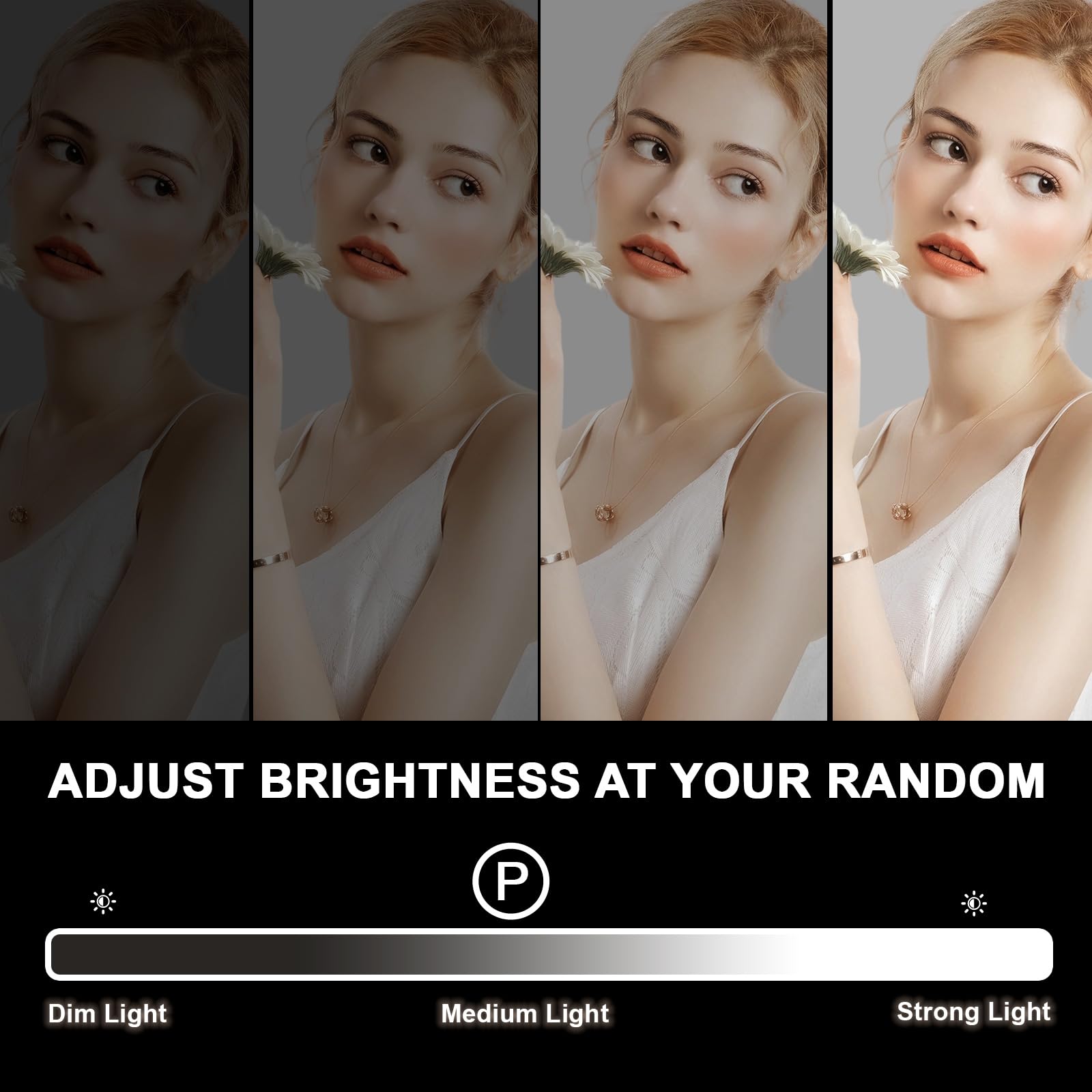 Puselo Hollywood - Specchio da trucco con illuminazione, 17 luci dimmerabili, 60 x 50 cm, specchio cosmetico con 3 modalità di illuminazione e USB, controllo touch, specchio per il trucco