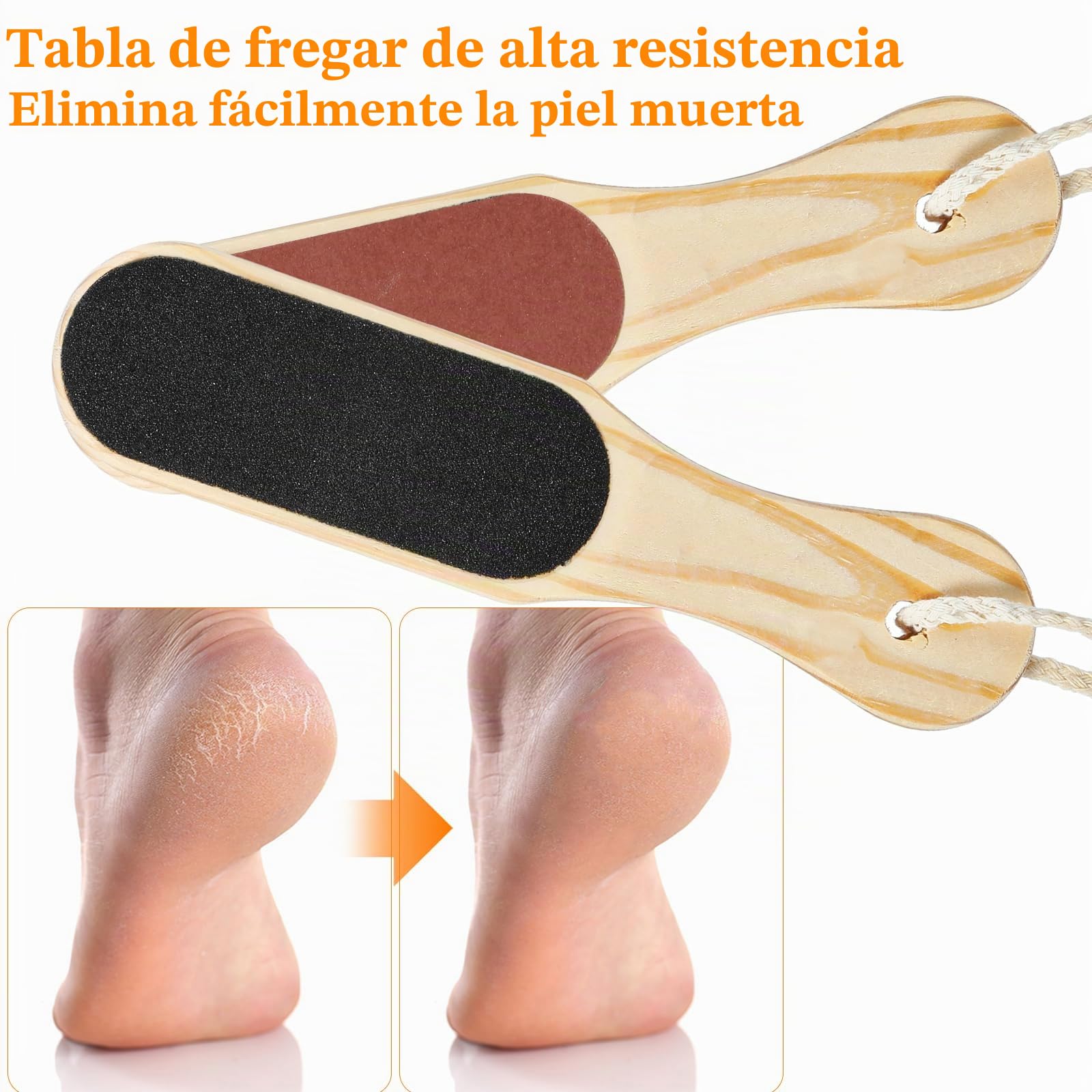 JIEYAO Lima de callos de doble cara de madera, lima profesional para pedicura, lima de pies gruesa y fina con correa para piel endurecida o seca para eliminar la piel muerta