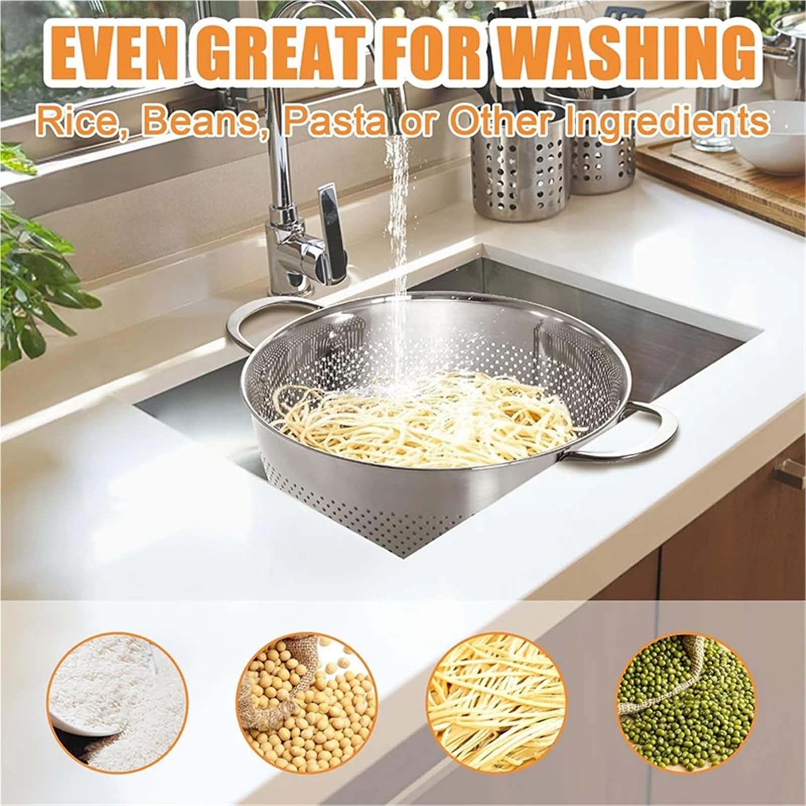 1 Set (3 PZ) Colino Da Cucina In Acciaio Inox Con Manico for Pasta Ciotola for Spaghetti Verdura Frutta Per Riso, Frutta, Verdura E Pasta
