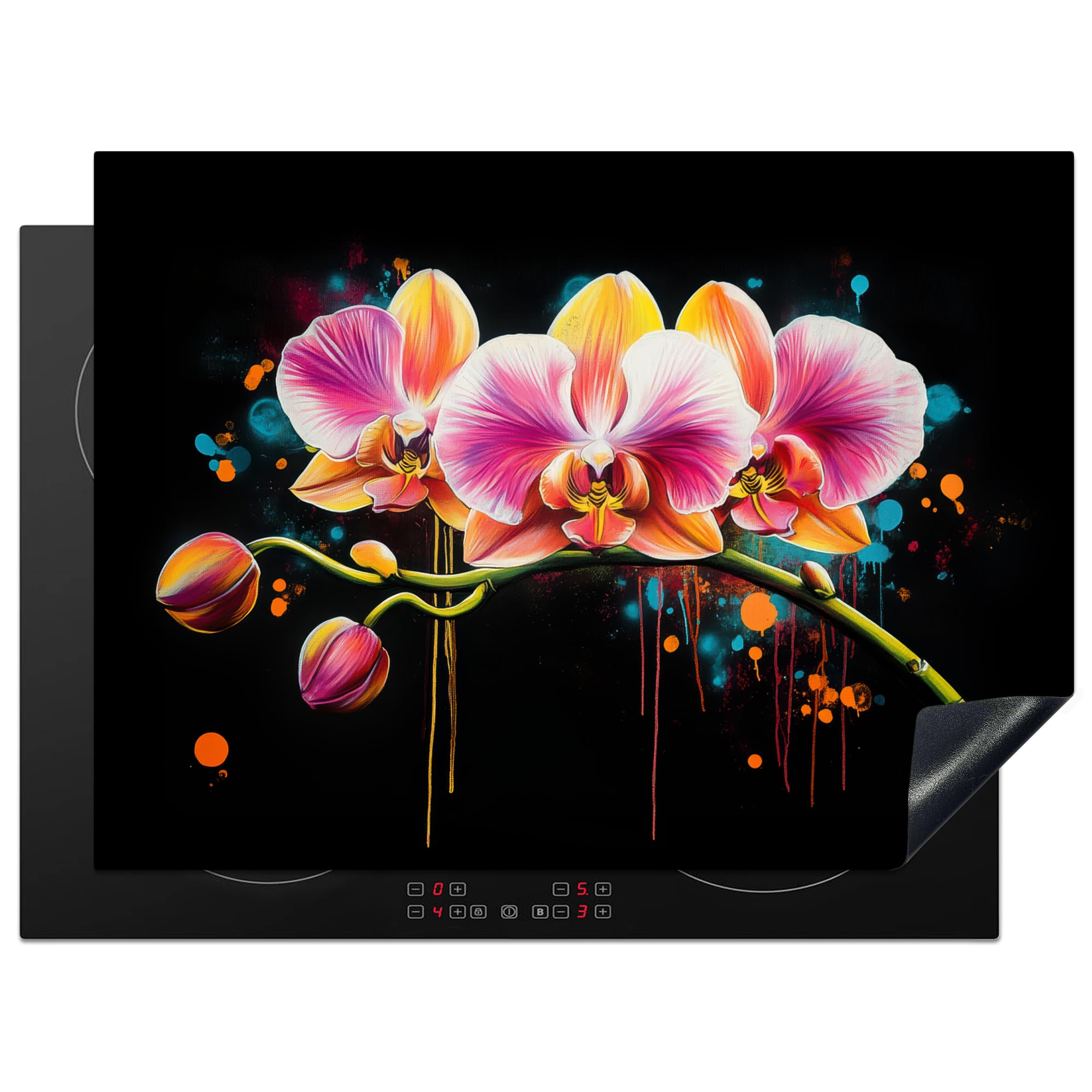 KitchenYeah© Induction Hob Cover Protector Mat 20.5"x28" / 71x52 cm Kitchen Universal Ceramic Covers for Electric Cookers Vinyl Orchid - Graffiti - Colourful - Flowers - Abstract