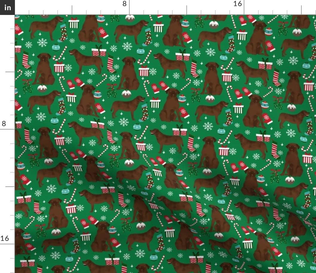 Spoonflower Fabric - Chocolate Labrador Retriever Christmas Lab Dogs Breeds Green Puppy Printed on Petal Signature Cotton Fabric Fat Quarter - Sewing Quilting Apparel Crafts Decor