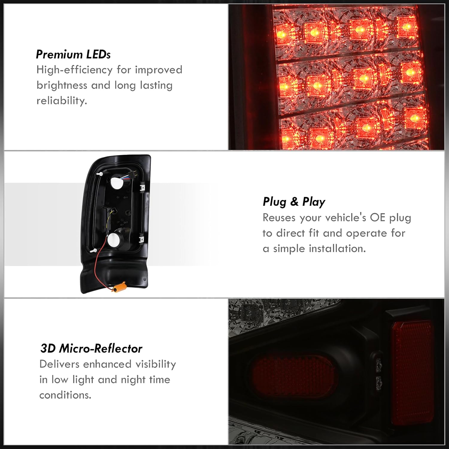 AJP Distributors Rear LED Tail Lights Brake Stop Lamps Parking Running Signal Assembly Pair Set Compatible/Replacement For Ram 1500 2500 3500 Pick Up Truck 1994 1995 1996 1997 1998 1999 2000 2001 2002
