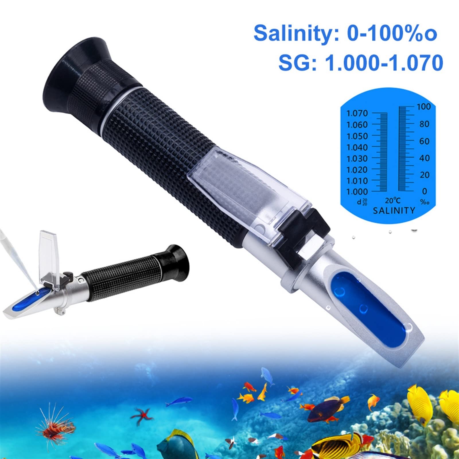 Refractometer, Refraktometr zasolenia ręcznego zasolenia ATC 0-100% 1.000-1.070 Salinometr stężenia soli morskiej na akwarium,for Home(Copper core)
