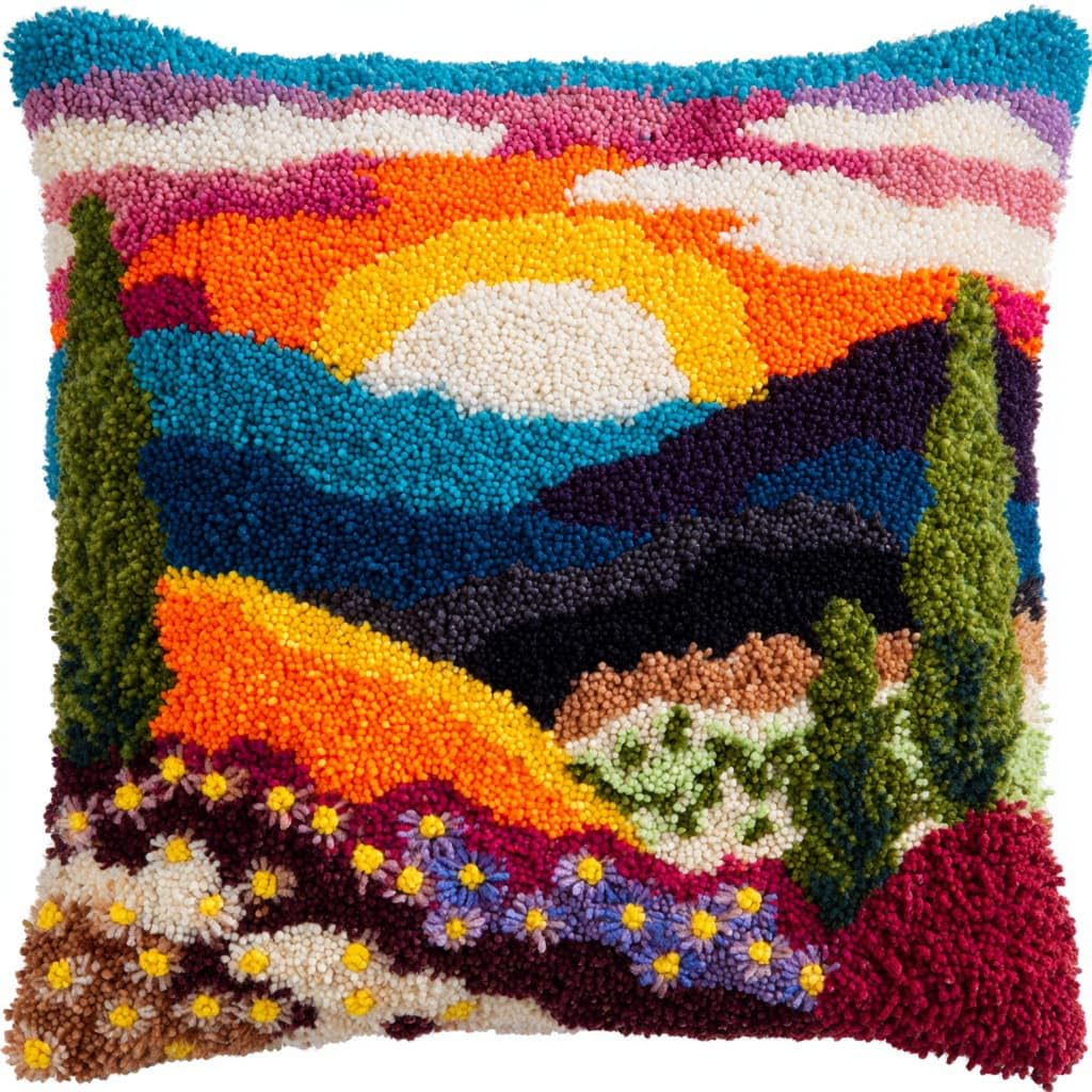 WallustrioaW Latch Hook Kits DIY Throw Pillow Cover,Pastoral Scenery