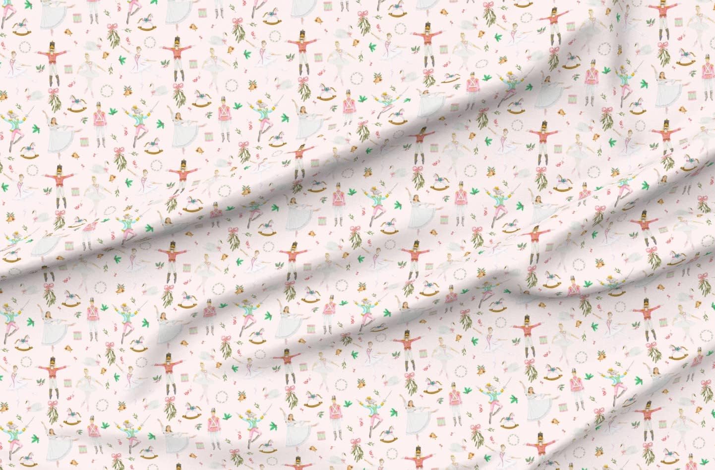 Spoonflower Fabric - Nutcracker Ballet Pink Winter Holiday Christmas Watercolor Swan Fairy Printed on Cotton Poplin Fabric by The Yard - Sewing Shirting Quilting Dresses Apparel Crafts