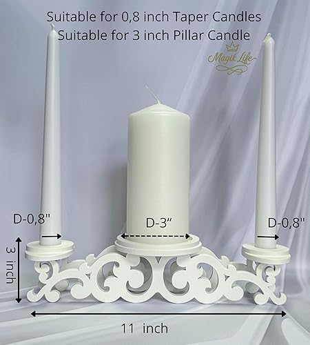 Miniatura 2 de Wooden Unity - Portavelas triple de una pieza, hecho a mano de madera natural, pintado en acabado blanco seguro de primera calidad, se adapta a 2