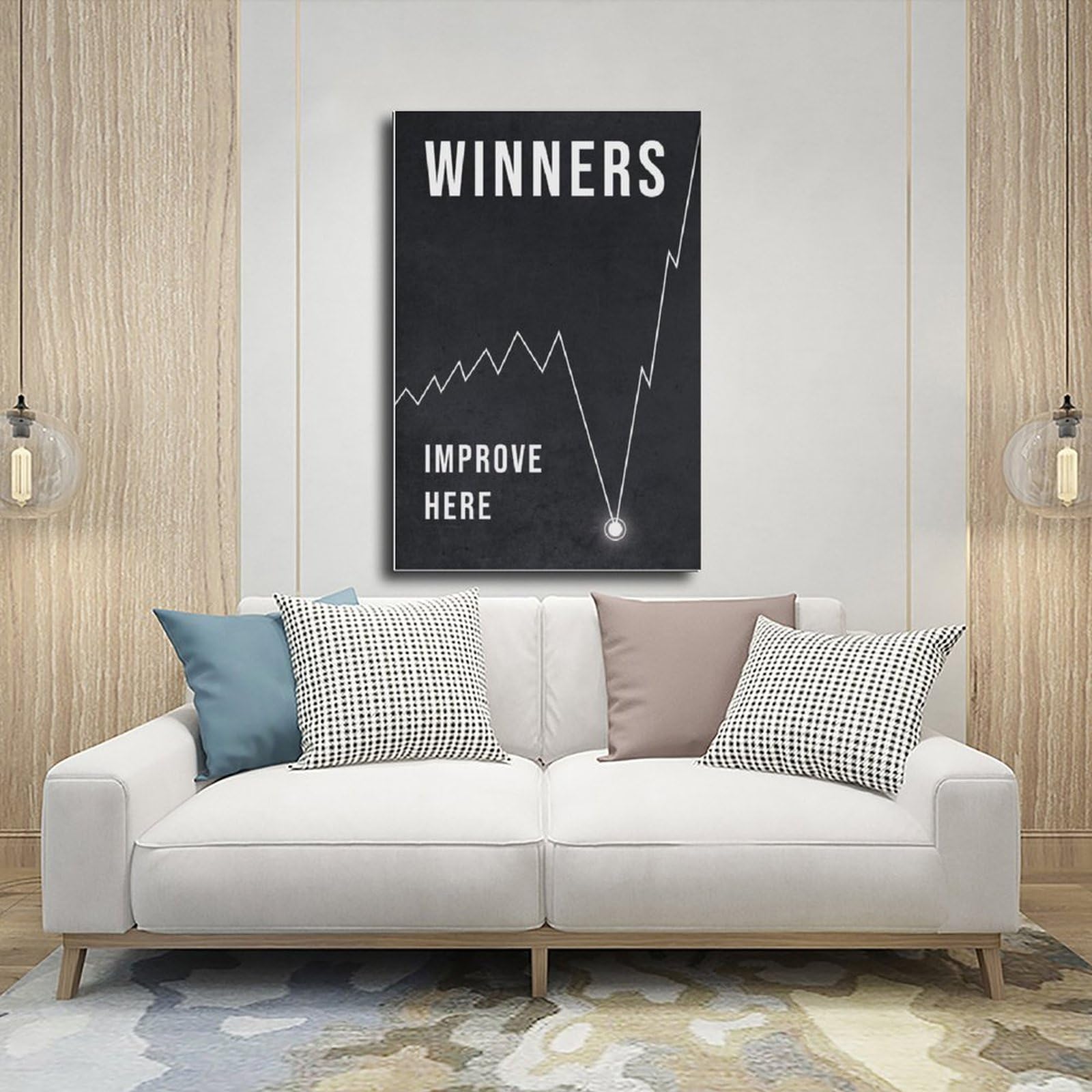 ELKPDOE Póster de lienzo con citas motivacionales de Winners Improve Here, decoración de dormitorio, paisaje deportivo, oficina, habitación, regalo, impresión sin marco, 61 cm de largo x 91 cm de