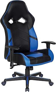 OSP Designs Vapor Ergonomic Adjustable High Back Gaming Chair, Black Faux Leather with Blue Accents
