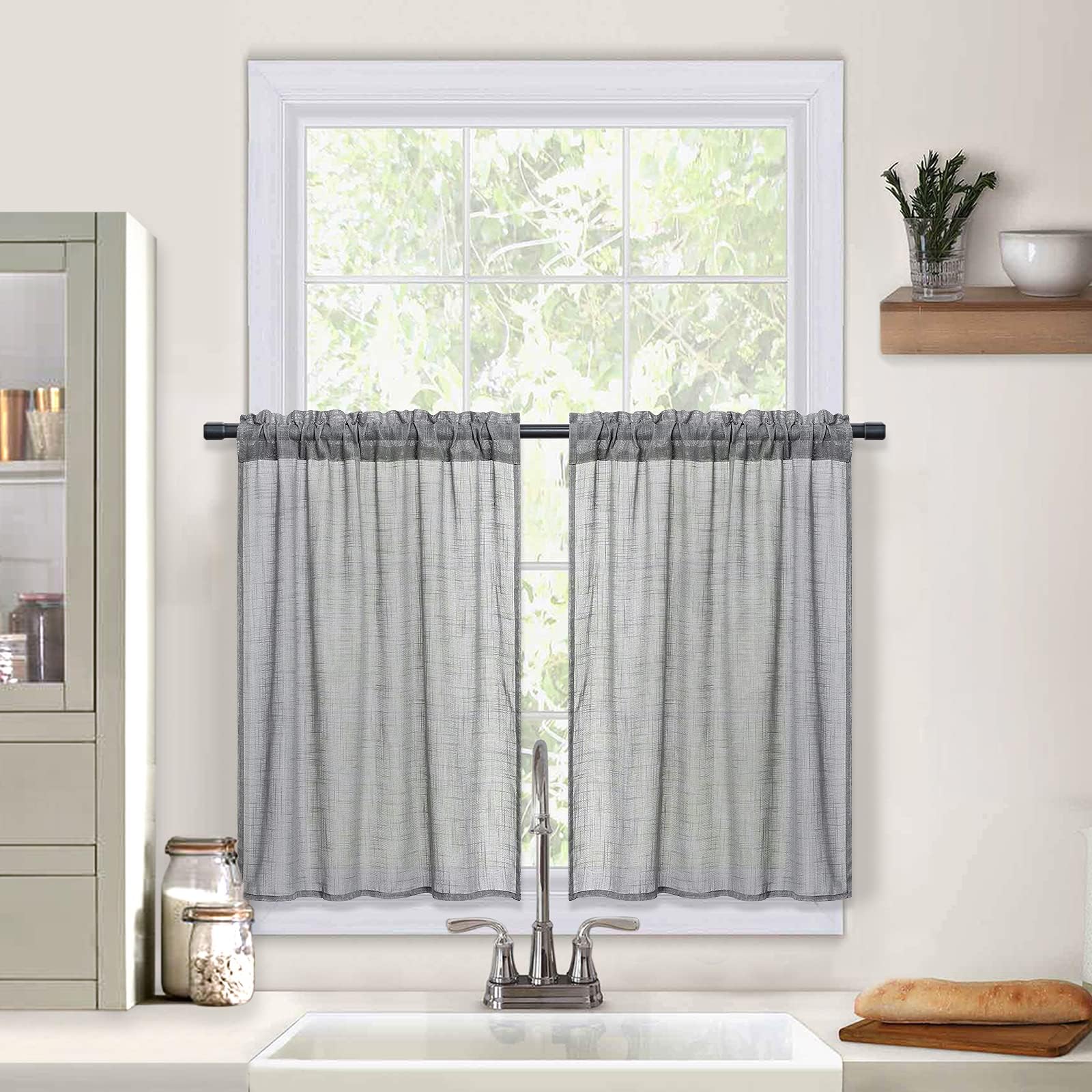 VOILYBIRD Vorhänge 2er Set Hellgrau - Leinenmix 245x140 Cm Schlaufenschal