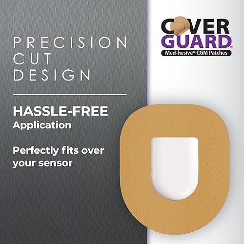 Miniatura 6 de CGM Overpatch  Omnipod 5 insulina Pod  Diseño de corte central bronceado  25 unidades  Adhesivo impermeable  Antideshilachamiento  Fácil aplicación