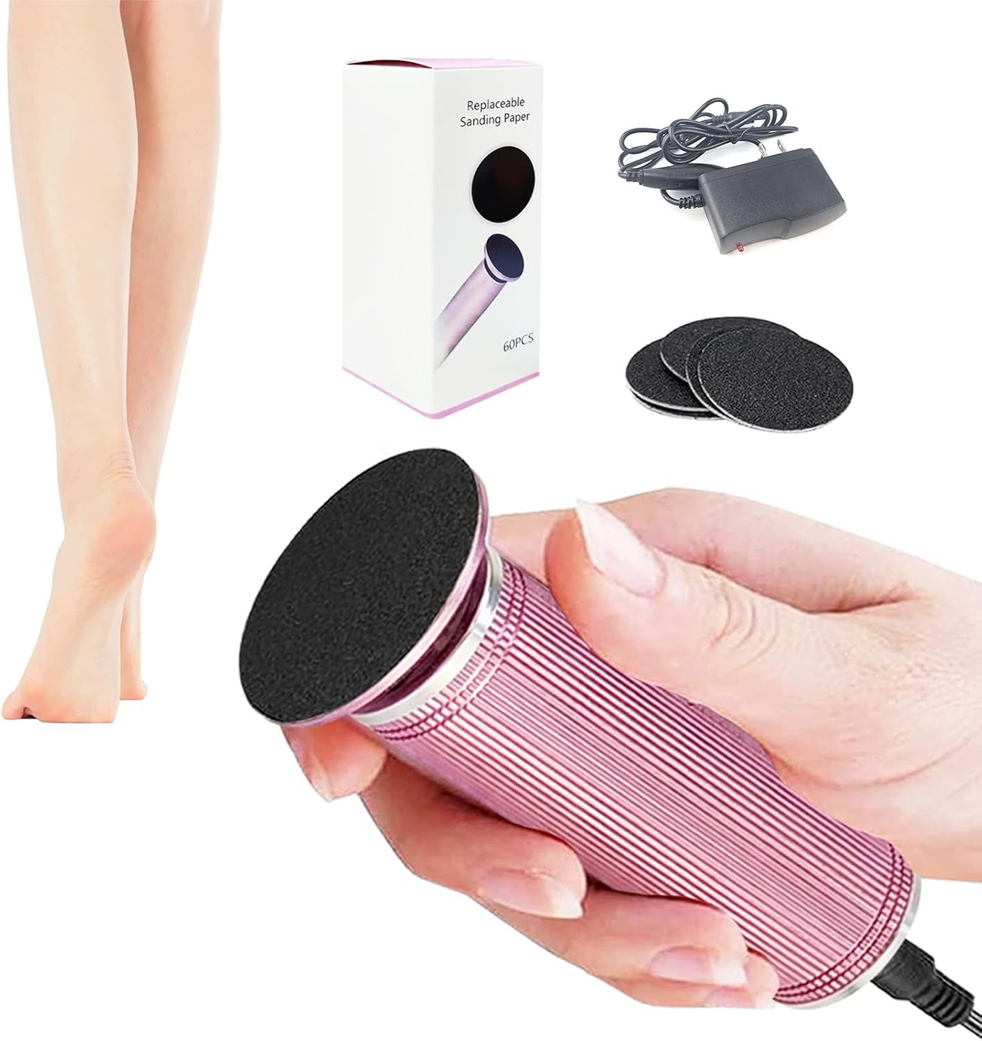 Upgrade 1200RPM Electric Foot Callus Remover, Aluminum Electric Callus Remover for feet, Speed Adjustable Electronic Foot File with 60Pcs Sandpaper Discs for Dead Skin Cracked Heel for Women-Pink