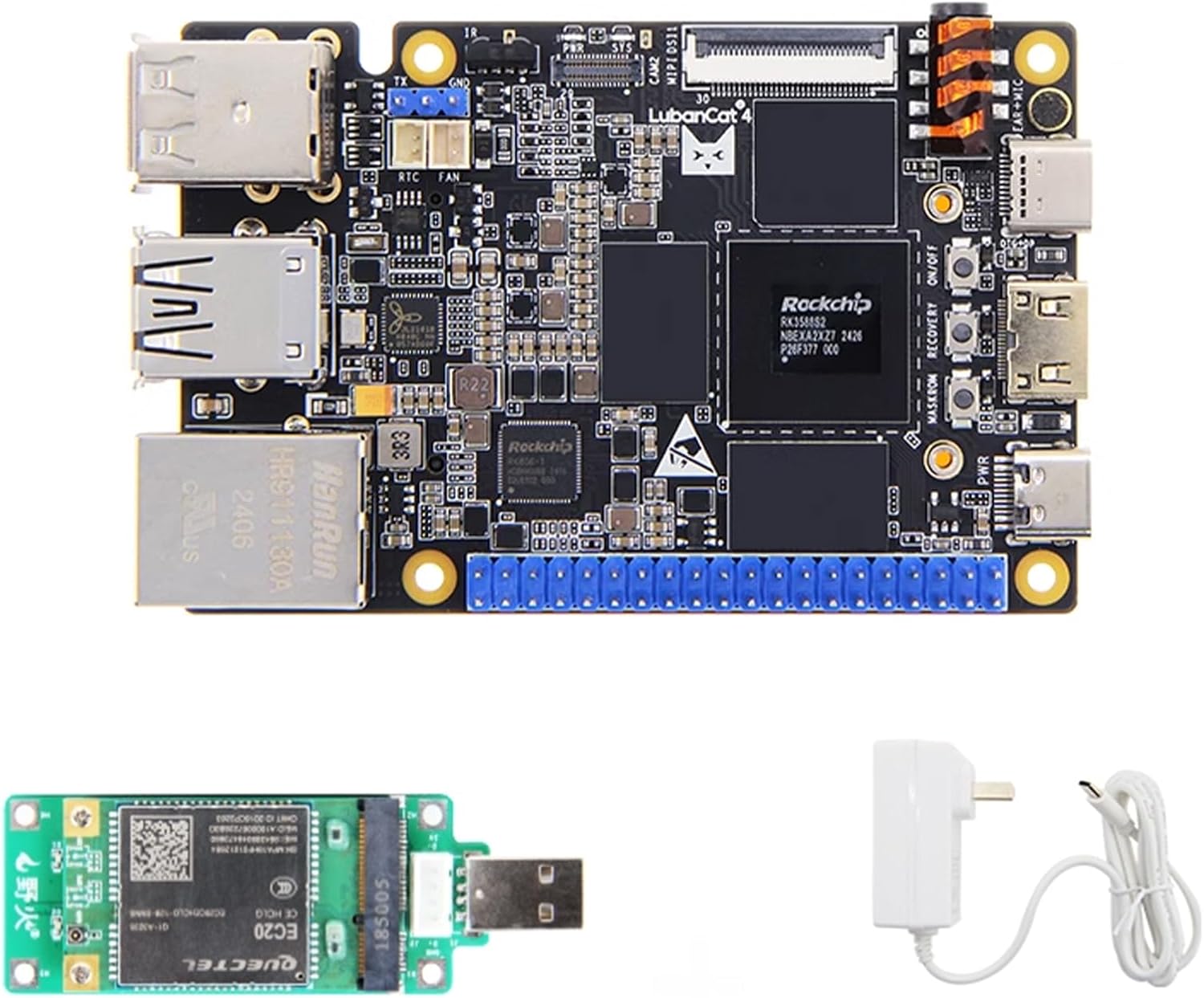Lubancat 4 Mini PC Rockchip RK3588S2 Linux Development Board, LPDDR4 4/8/16GB RAM 6Tops NPU, Gigabit Ethernet Port, 8K Video Codec, Alternative for Raspberry Pi 5 (with 4G Module, 8+64GB)