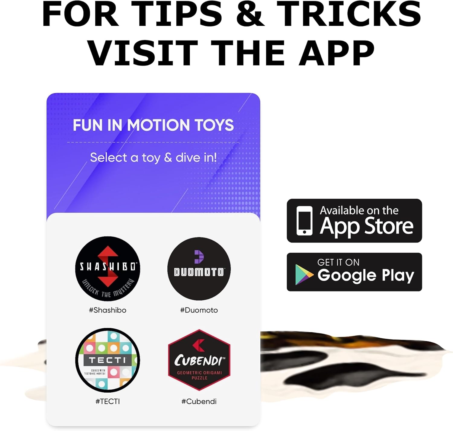 Screenshot of the Fun in Motion Toys mobile app interface with various toy options.