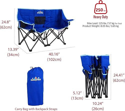 Miniatura 3 de SUNNYFEEL Silla de camping doble plegable para niños, sillas de camping portátiles para niños, silla de 2 asientos, sillas de césped plegables