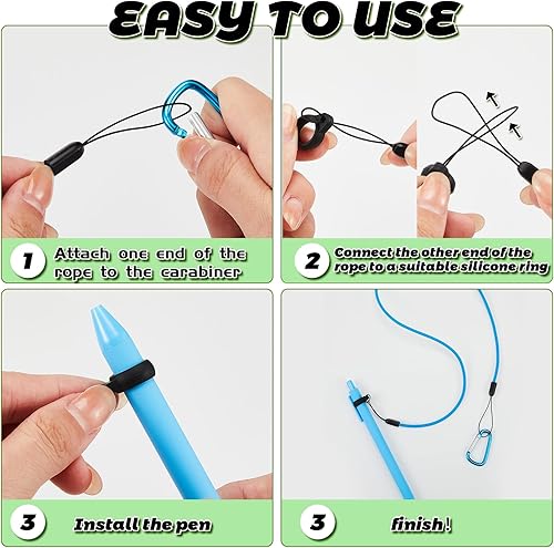 Miniatura 5 de Lewtemi 5 juegos de correa de bolígrafo de 24 pulgadas para portapapeles, soporte de cordón, hebilla de anillo de silicona para suministros de