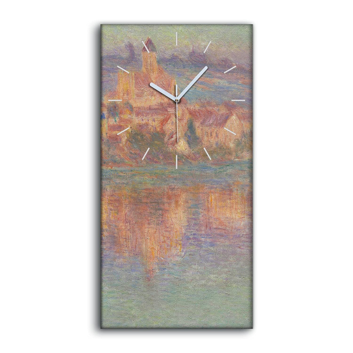Horloge sur toile 30x60cm art moderne Vetheuil coucher soleil salon chambre silencieuse