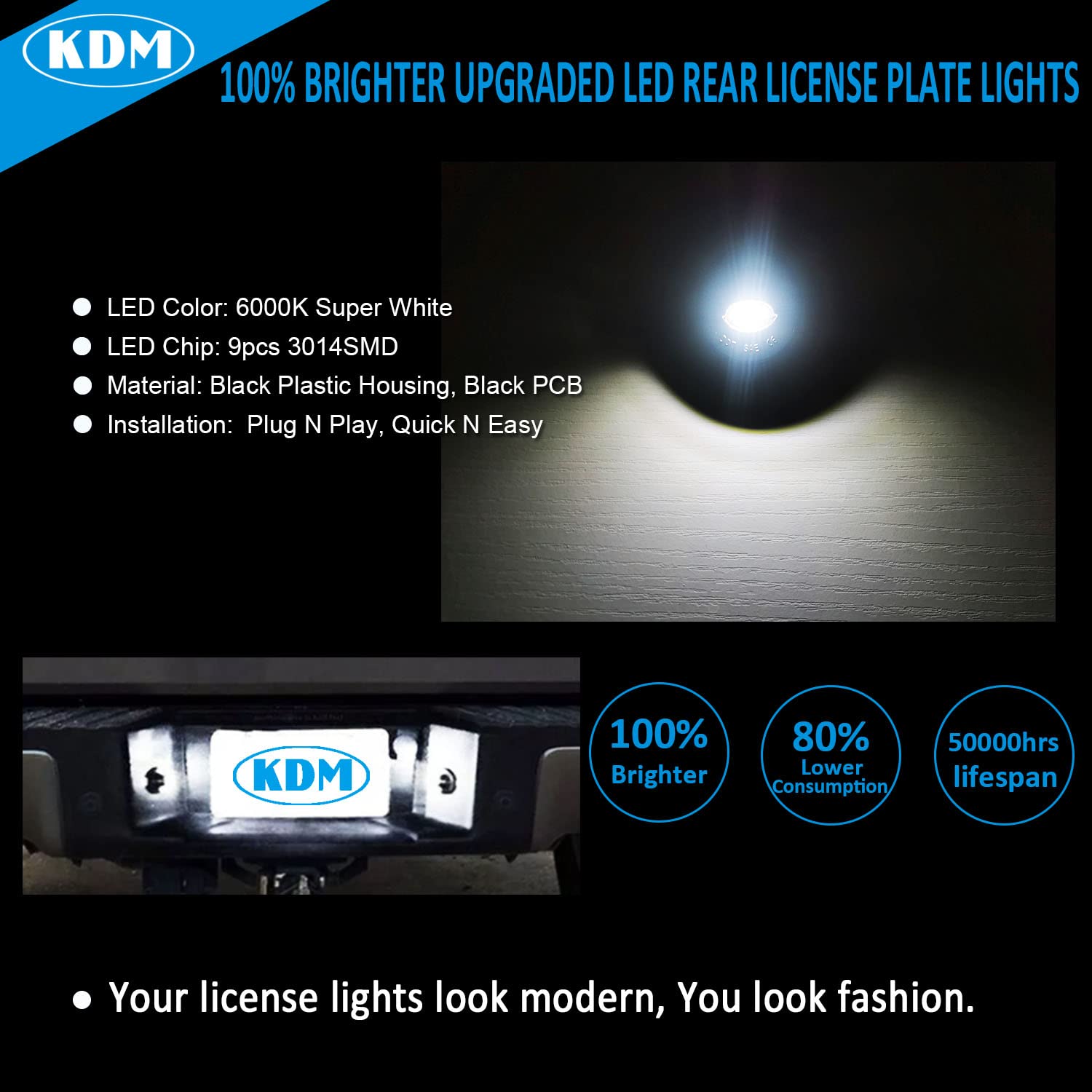 KDM LED License Plate Lights Fit for Ford F-150 F250 F350 F450 F550 Heavy Duty Ranger Explorer Bronco Excursion Expedition Rear Tag Lamp Pickup Truck,6000K White 2Pcs Pack