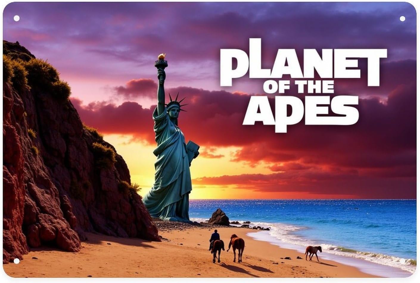 Planet of The Apes Statue of Liberty Tin Sign Vintage Planet of The Apes Metal Sign Print Aesthetic for Garden Yard Bar Porch Home Bedroom Kitchen Wall Decor Gift 8 X 12 in