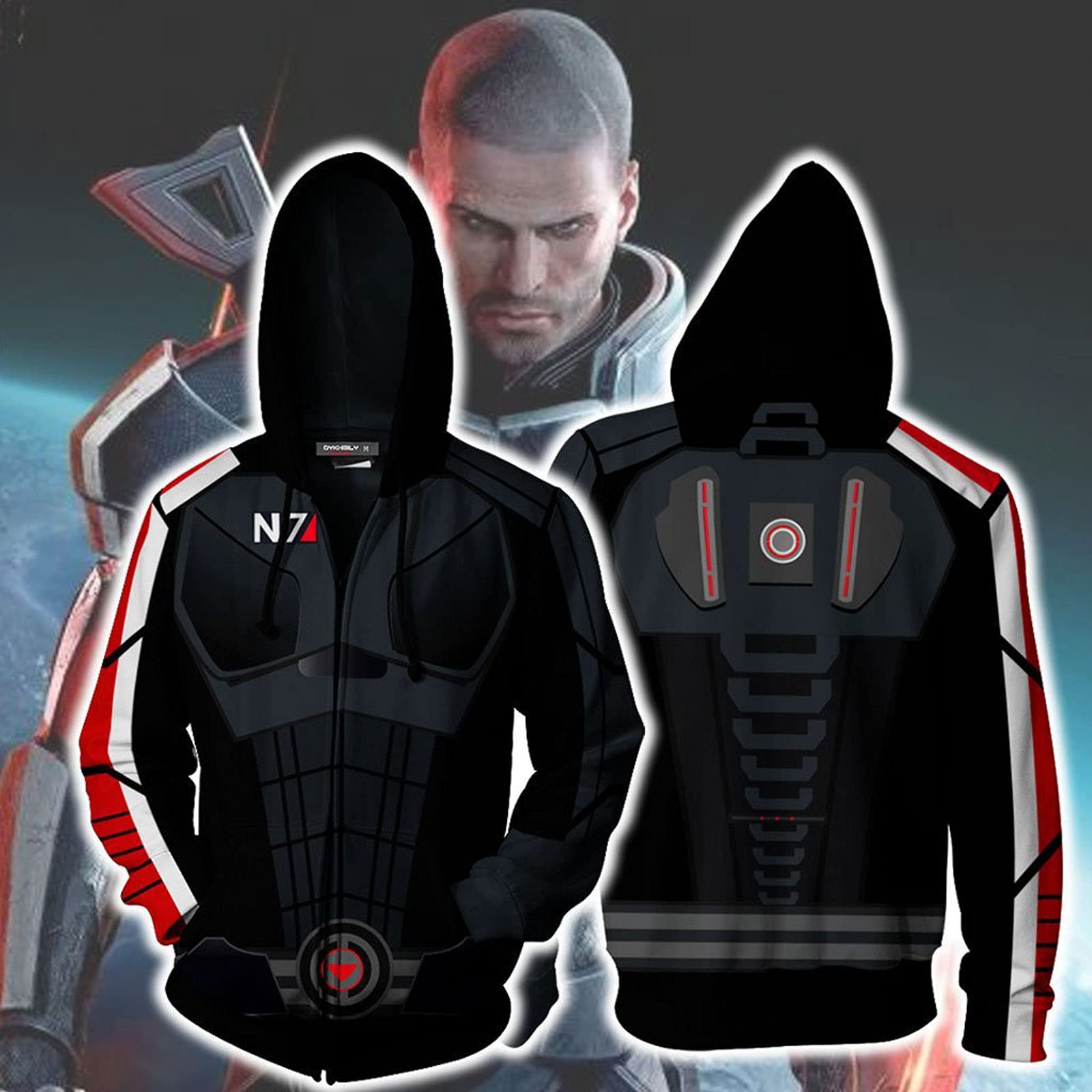 Mass Effect N7 Felpa con Cappuccio e Zip da Uomo S-5Xl, Cosplay Cappotto Maniche Lunghe,Giacca Classica e Casual