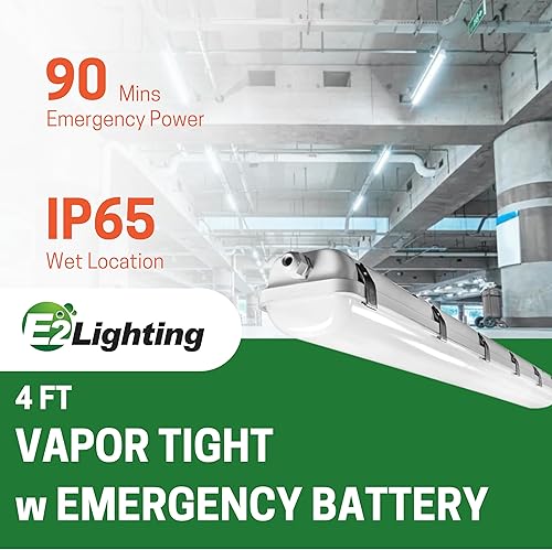 Miniatura 2 de 4FT LED Vapor Tight 50W Wbatería de emergencia, 6000LM 120-277V