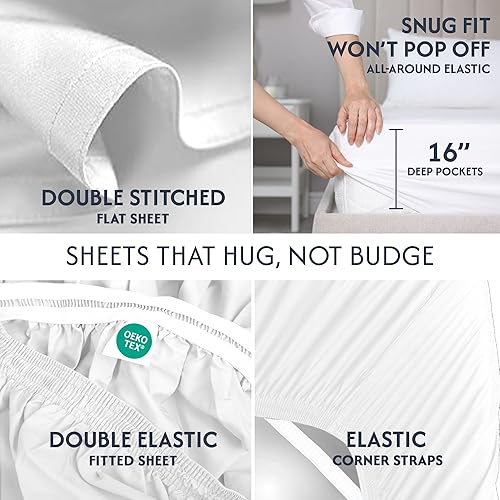 Miniatura 3 de Sweave Sábanas de percal tamaño King, 100% algodón de fibra larga, frescas, transpirables, agradables al tacto, bolsillos profundos de 16 pulgadas,