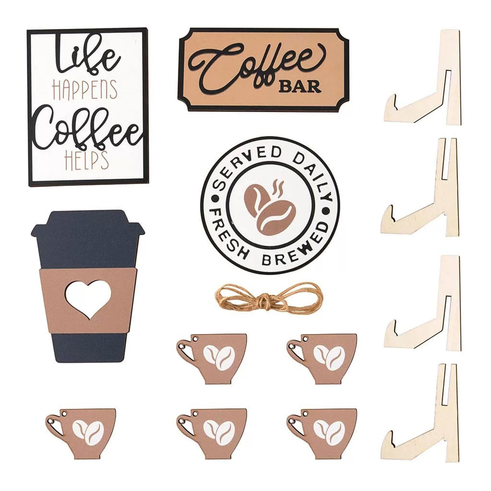YugFmor13 Pcs coffee tiered tray decor coffee bar sign kitchen table decor home farmhouse cafe Wooden coffee decorations coffee station accessories coffee table decor items small coffee sign