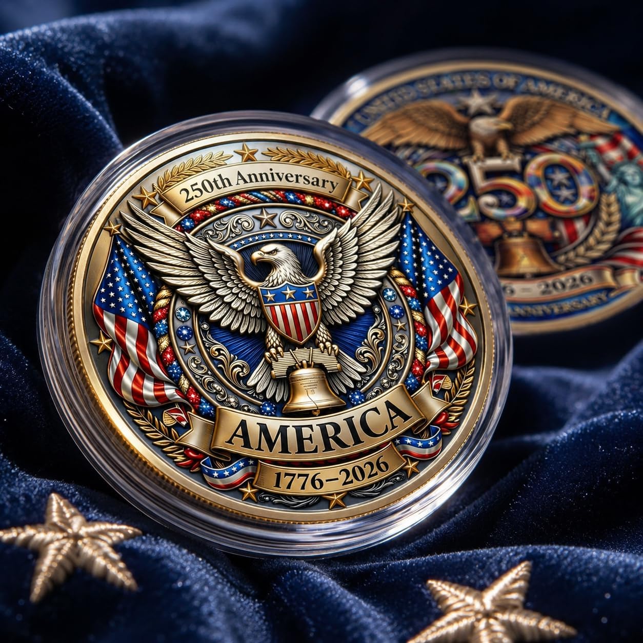 1776-2026 Patriotic Challenge Coin, Double-Sided Decorative Collectible Token, Eagle Style Keepsake for Desk Display, Shadow Box, Collectors Gift (20pc)