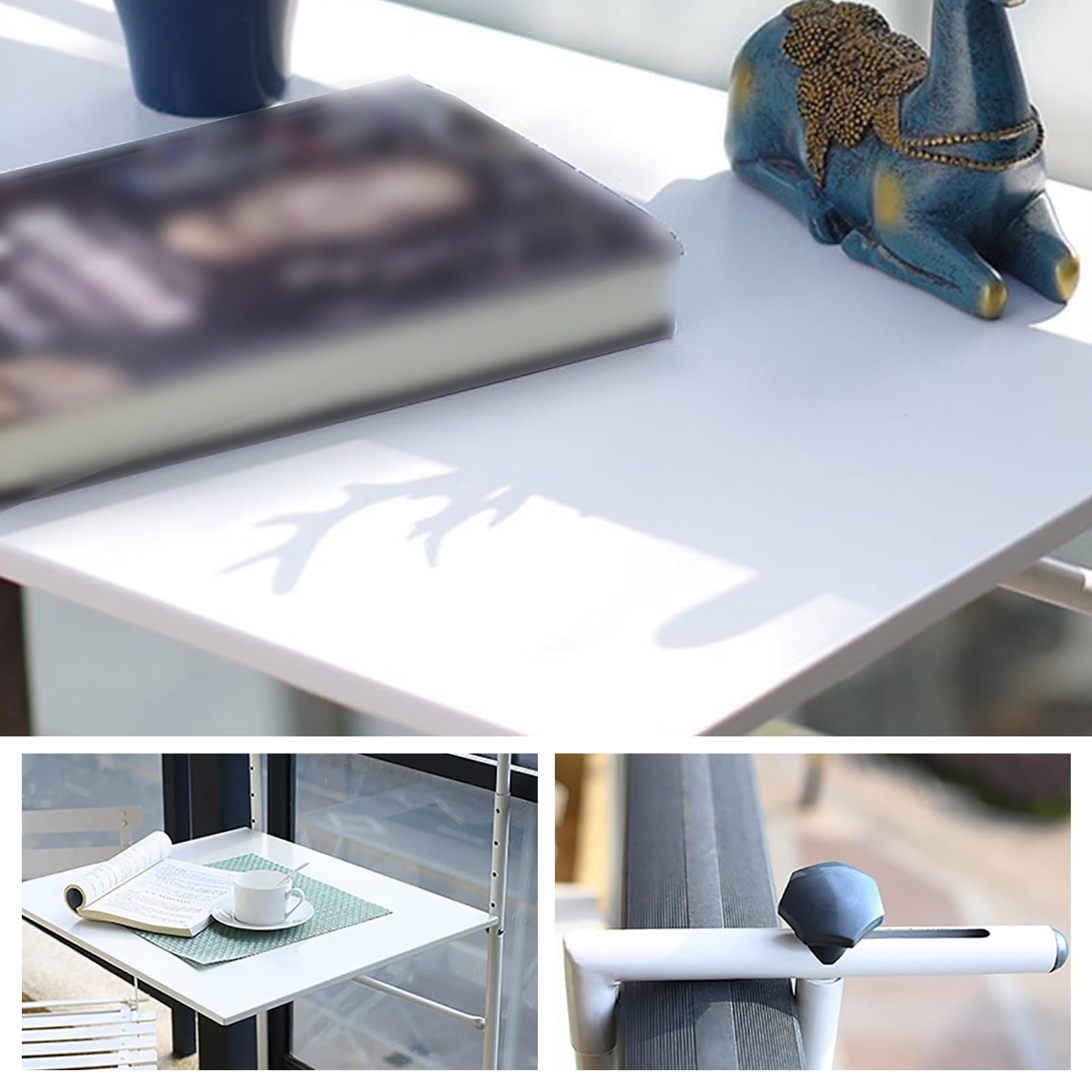 Tavolo for Ringhiera da Balcone,Tavolo salvaspazio,Tavolo sospeso da Balcone con Altezza Regolabile a 4 velocità,Tavolo da Balcone salvaspazio,Resistente alle intemperie(White)