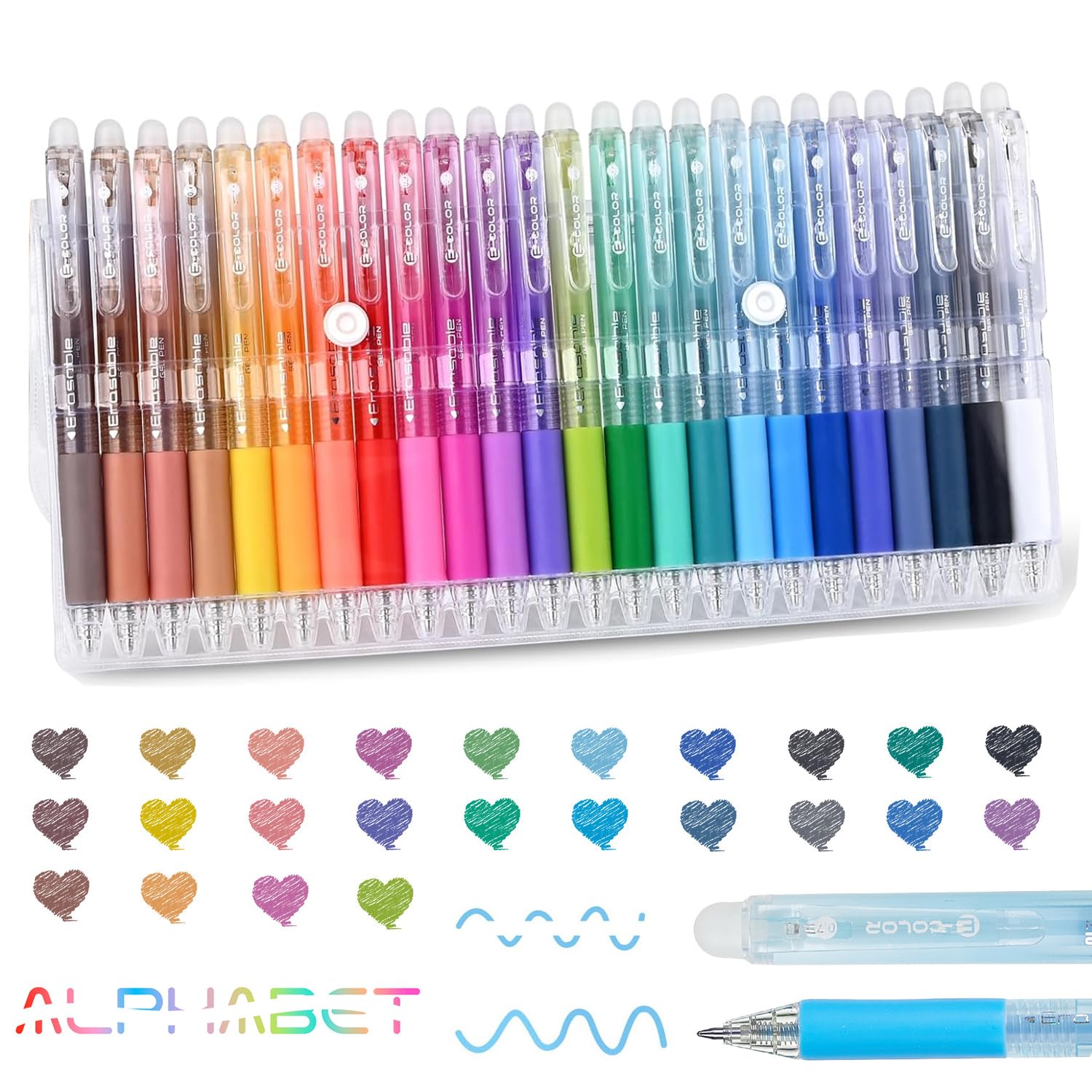 24pcs Bolígrafos de Gel Borrables, 0,7mm Bolígrafos Tinta Borrable, Borrables con Goma de Borrar, Bolis Borrables de Colores, Bolígrafo Retráctil de Colores Surtidos con Borrador para Dibujar Escribir