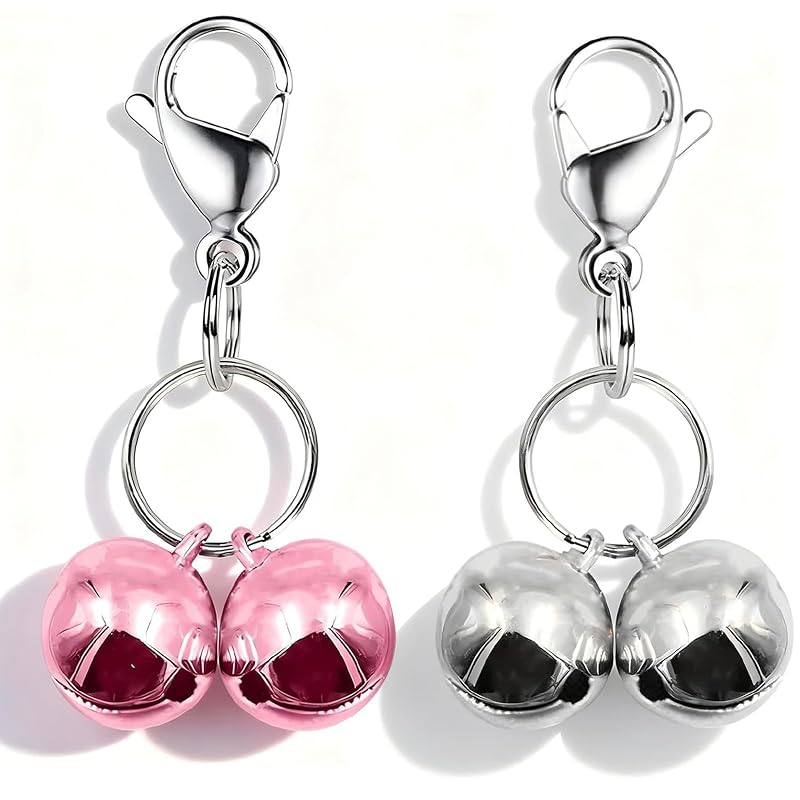Pingente com Sino para Coleira de Cães e Gatos IVIA PET, X-S Silver+Pink, 4 Sinos e 2 Clips