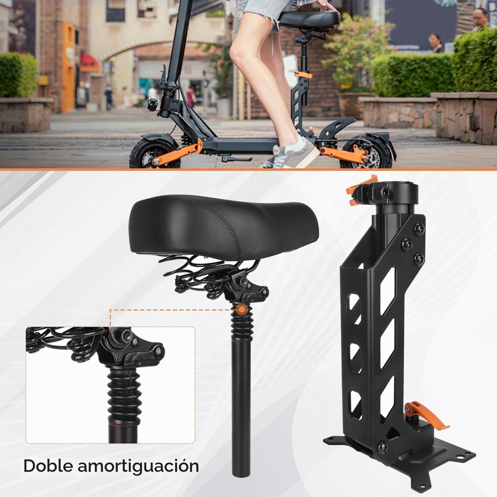 Asiento de Scooter, Asiento para KuKirin G2 Pro DB Patinete Eléctrico con Amortiguación y Diseño Desmontable Almohadón Pequeño de Motocicleta Plegable para Ciclismo de Larga Distancia