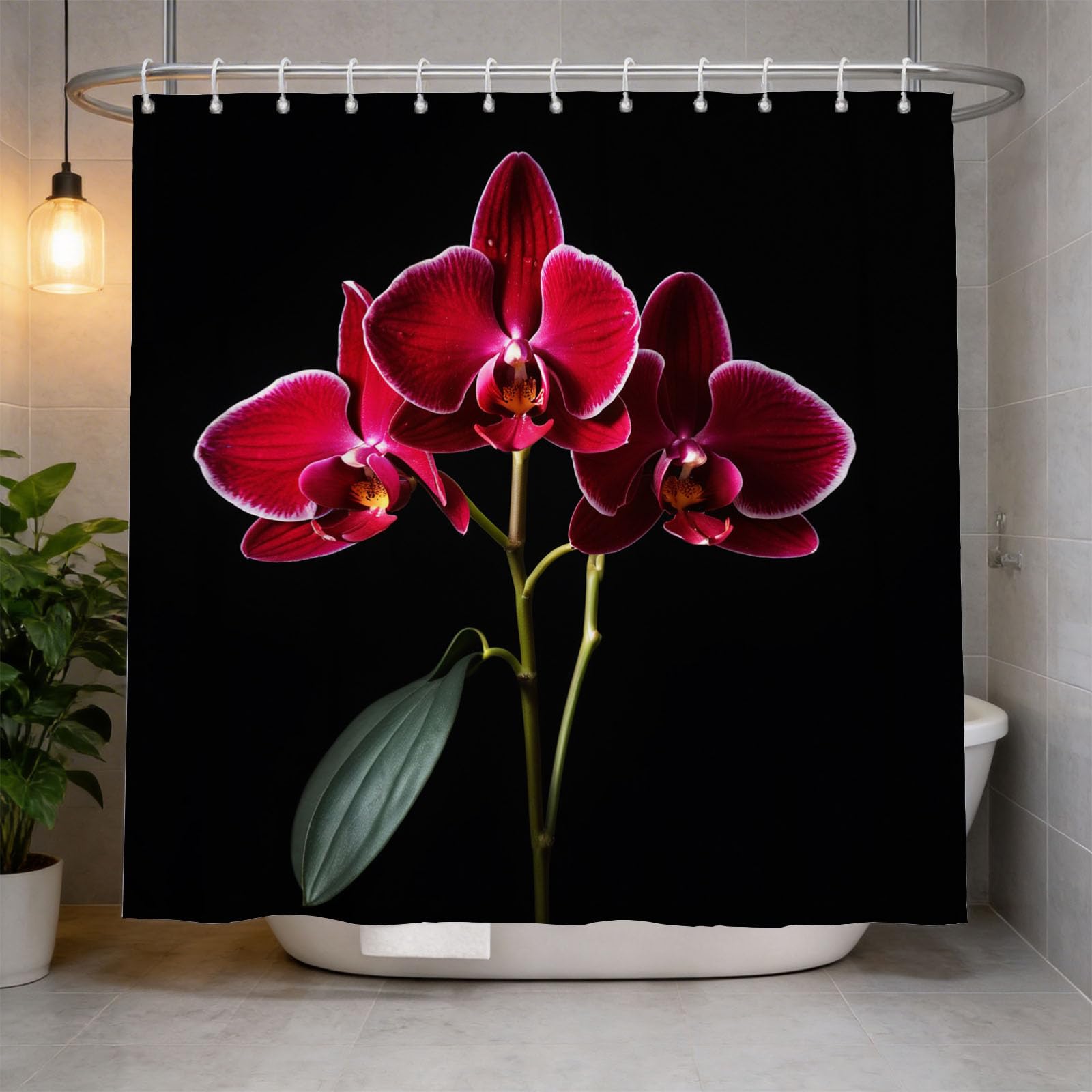 Hongduo 3D Orchid Shower Curtain for Stalls Bathtubs Zen Bathroom Decor Shower Curtain Set Polyester Fabric Waterproof 200x200cm/79X79 Inch with Hooks