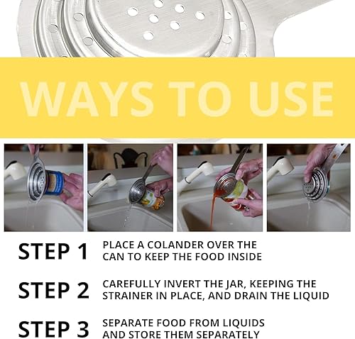 Miniatura 5 de Colador de latas multiusos de acero inoxidable  Colador universal de acero inoxidable de grado alimenticio con asa para latas pequeñas y grandes,