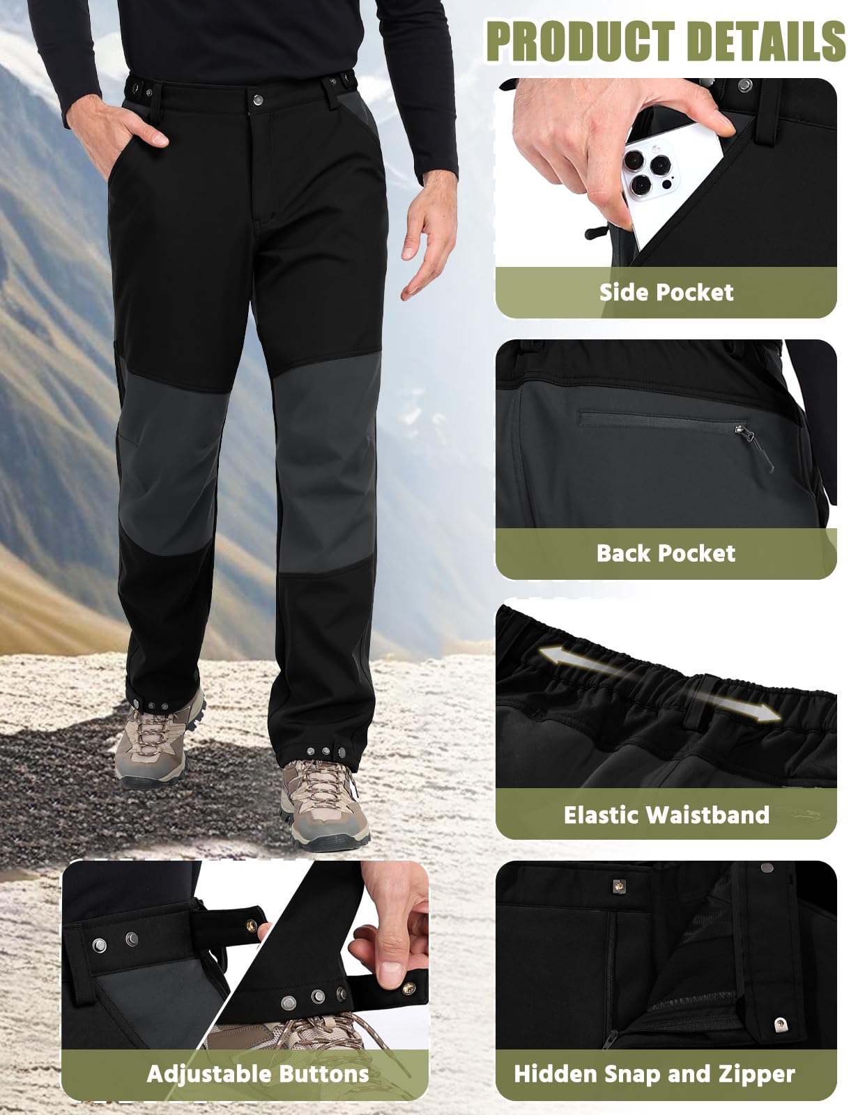 TOMEEK Pantaloni Uomo Inverno Outdoor Pantalone da Lavoro Uomo Ideale per attività Esterne e Lavori all'Aria Aperta Pantalone Bicicletta Escursionismo Termico