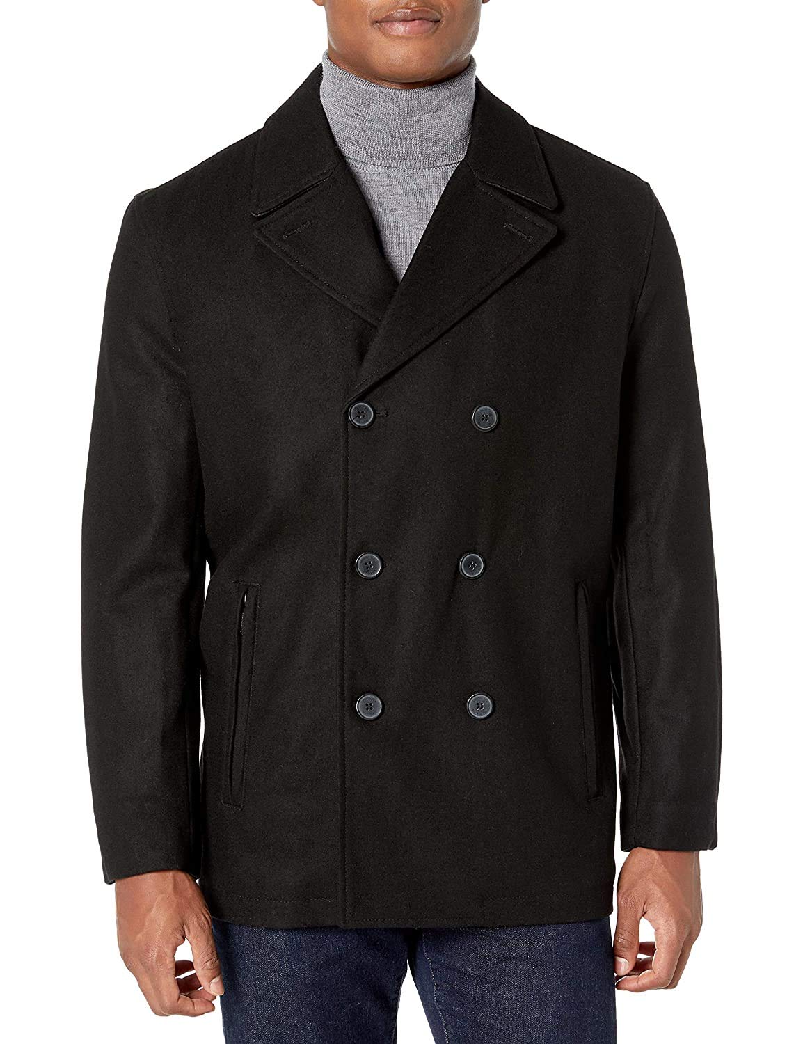 LONDON FOG Mens Wool Blend Double Breasted Pea Coat