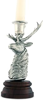 Vagabond House Pewter Elk/Deer Figure Single Taper Candlestick Artisan Designed Handcrafted for Refined Cabin Lodge Mountain Decor Heirloom Quality 7 inch Tall