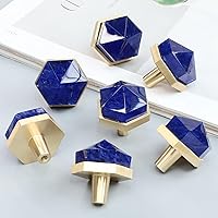 Vista 2 de Rockcloud Paquete de 2 pomos de piedra de cristal con forma hexagonal de cuarzo azul fundido con tornillos, tiradores de cajón, pomos decorativos