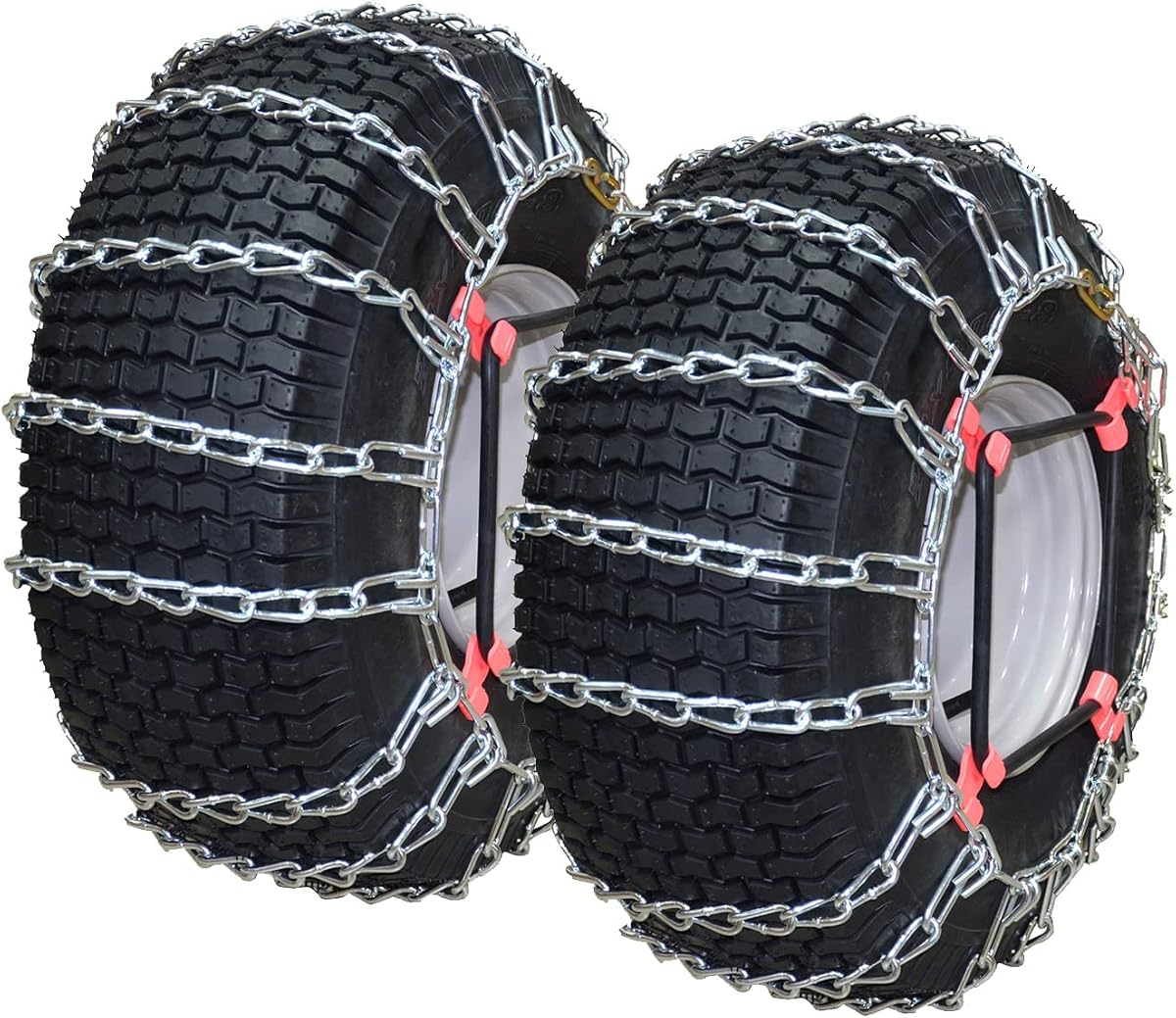 Juego de 2 cadenas para neumáticos con tensores para cortacésped y tractores de jardín, 2 eslabones, para neumáticos de tamaño 22x9,5x12 22x11x10 23x10x12