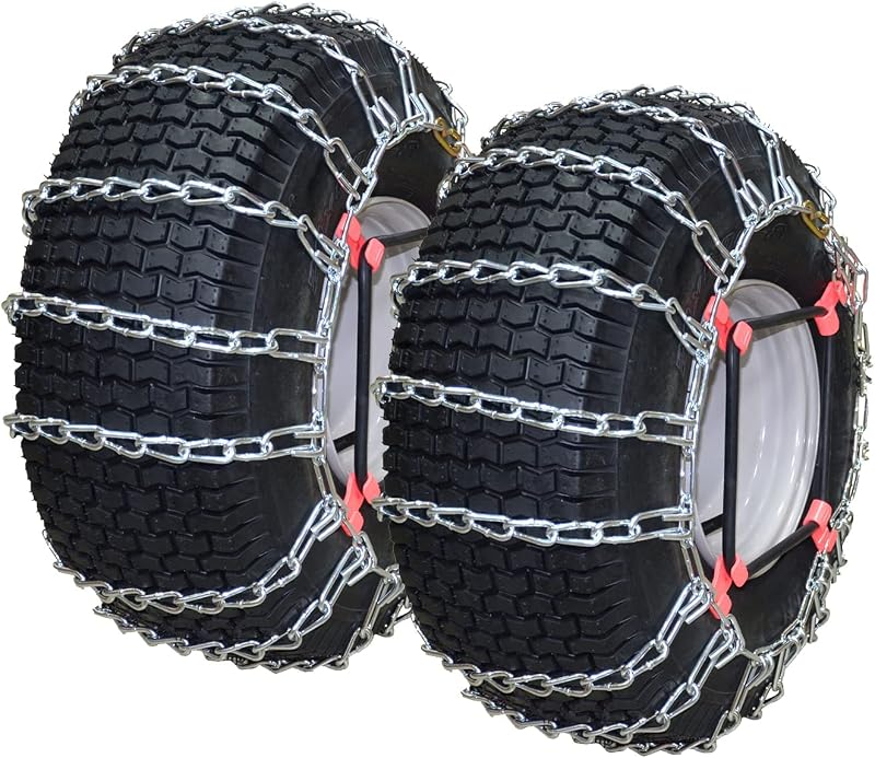 Juego de 2 cadenas para neumáticos con tensores para cortadora de césped y tractores de jardín, 2 eslabones, para neumáticos de tamaño 22x9,5x12 22x11x10 23x10x12
