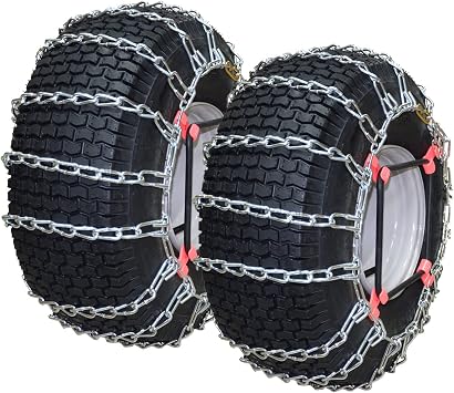 OakTen 1062656 Set of 2 Tire Chains with Tensioners for Riding Mowers, Garden Tractors, Snow Tractors | 2-Link Zinc-Plated Alloy Steel Chains| Fits 20x7x12 20x8x8 Tires | 954959293 490-241-0023