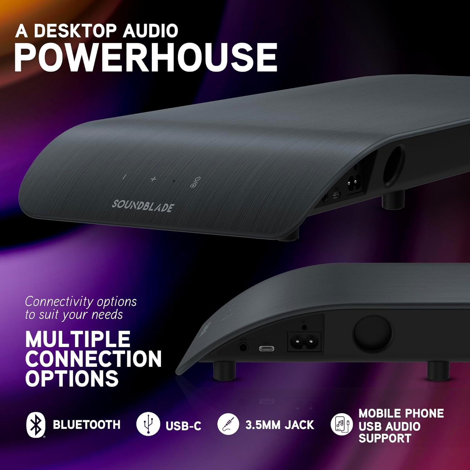 BlueAnt Soundblade Under-Monitor Soundbar, 120W 2.1 Channel Desktop Speaker with USB-C & Bluetooth 5.3 for PC, Mac, Gaming, Music and Streaming, Charcoal - Image 5